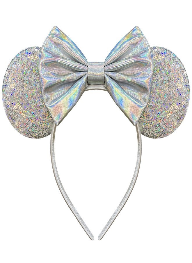 Bmobuo Silver Mouse Ears Headband for Women Park Ears